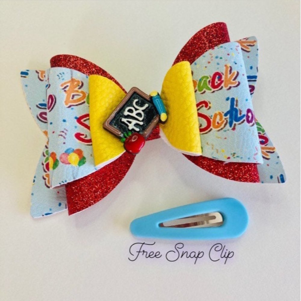 BACK to SCHOOL Hair Bow Clips Blue for Girls Hair Accessories Handmade NEW